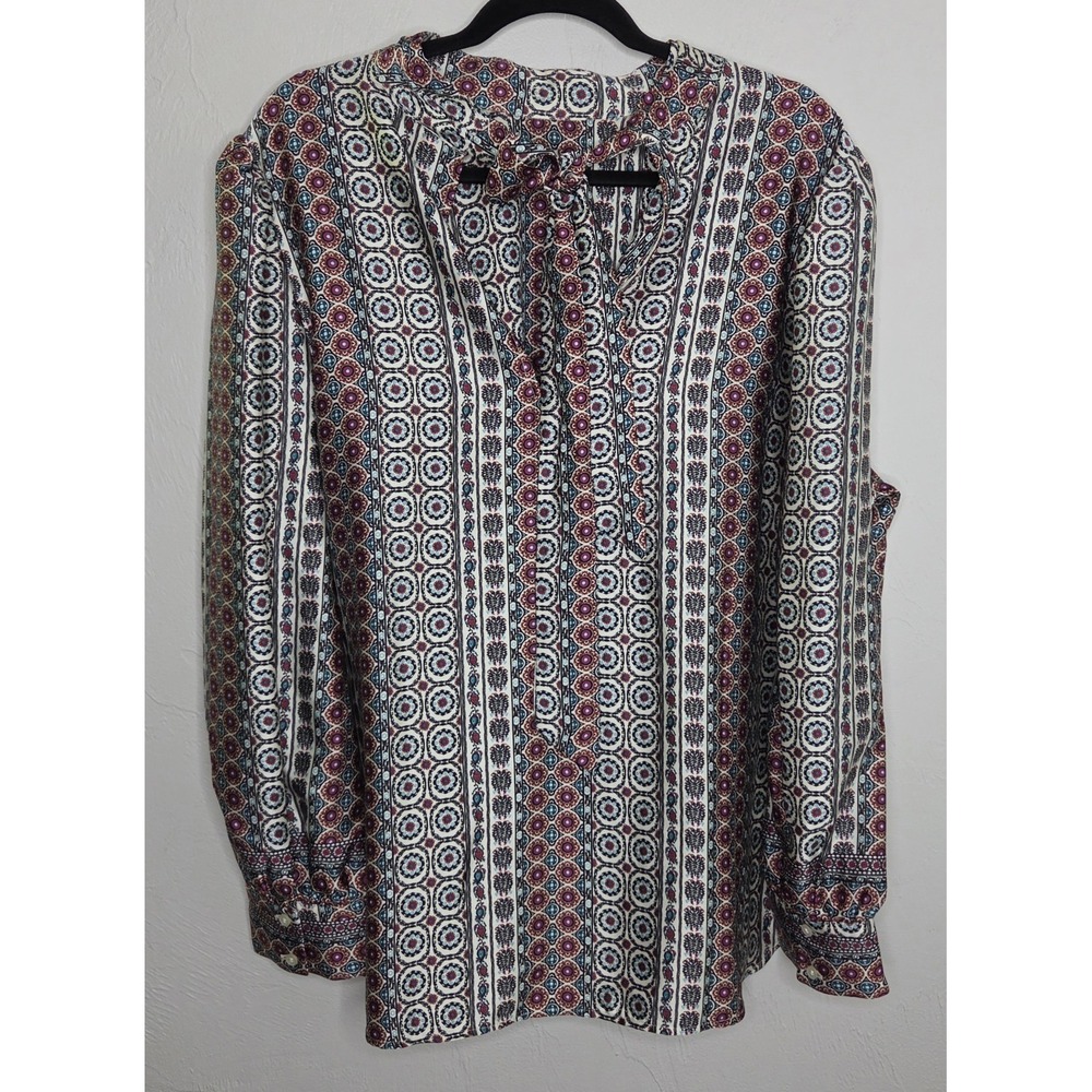 LOFT Women's Tied Front V Neck Long Sleeve Blouse Multicolor Size XXL Polyester